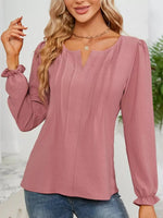 Notched Ruffle Cuff Blouse