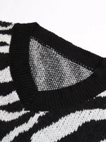 Zebra Print Relaxed Fit Pullover Sweater