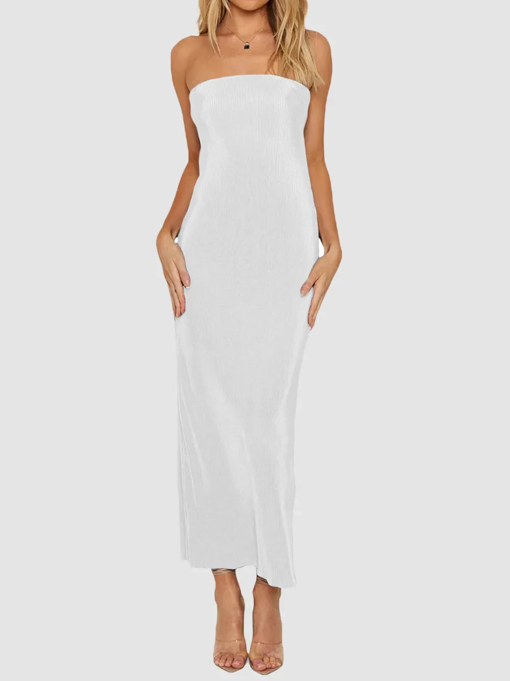 Lace-Up Back Tube Maxi Dress