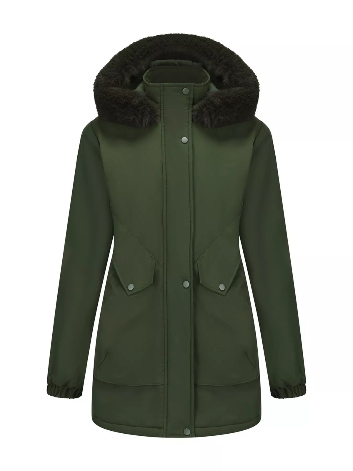 Full Size Fur Hooded Warm Winter Parka Outerwear Plus Size