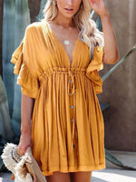 Drawstring Ruffled Half Sleeve Mini Dress