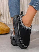 Embroidered Trim Round Toe Platform Boots - Ladyez
