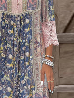 Full Size Lace Detail Printed Three-Quarter Sleeve Dress - Ladyez