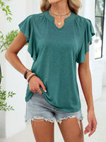 Ruffle Sleeve Notched T-Shirt