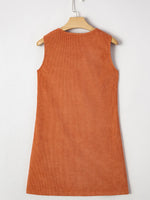 Corduroy Western Embroidered Patched Pocket Shift Sleeveless Mini Dress