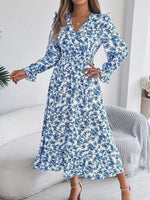 Ruffled Floral V-Neck Flounce Sleeve Dress