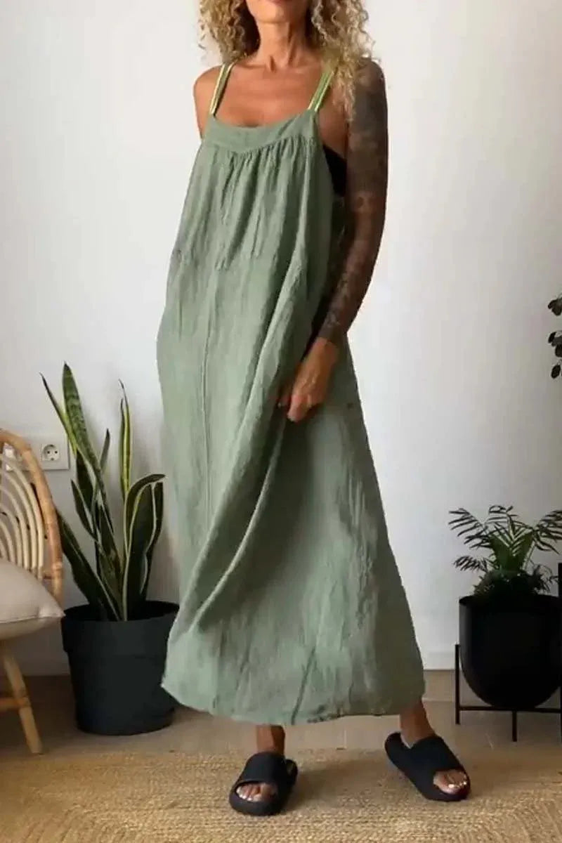 Full Size Ruched Cami Maxi Dress with Pockets Plus Size - Ladyez