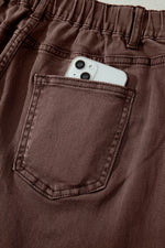 Solid Color Square Patch Pocket Ankle-length Barrel Jeans