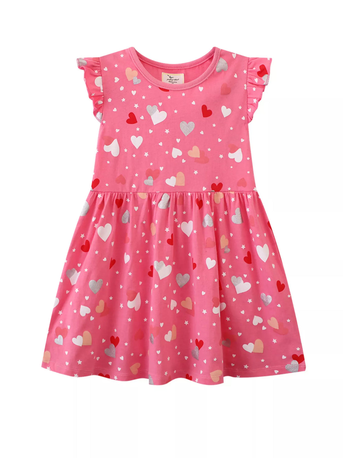 Children's Heart Print Ruffle Sleeve Casual Dress