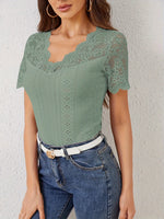 Lace Trim Eyelet Embroidered Summer T-Shirt - Ladyez