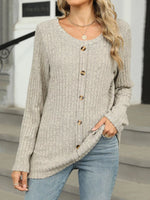 Ribbed Round Neck Long Sleeve Top