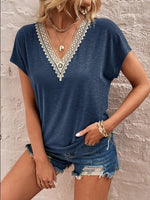 Full Size Lace Detail V-Neck Short Sleeve T-Shirt - Ladyez