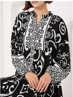 Printed Notched Balloon Sleeve Maxi Dress