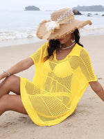 Hollow Out Collared Neck Cover-Up - Ladyez