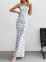 Crisscross Back Floral Print Bodycon Maxi Dress - Ladyez
