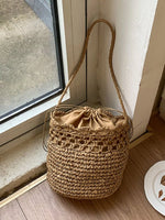 Woven Straw Bucket Shoulder Bag