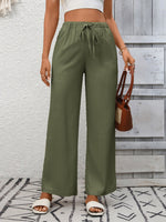 Drawstring High Waist Wide Leg Pants