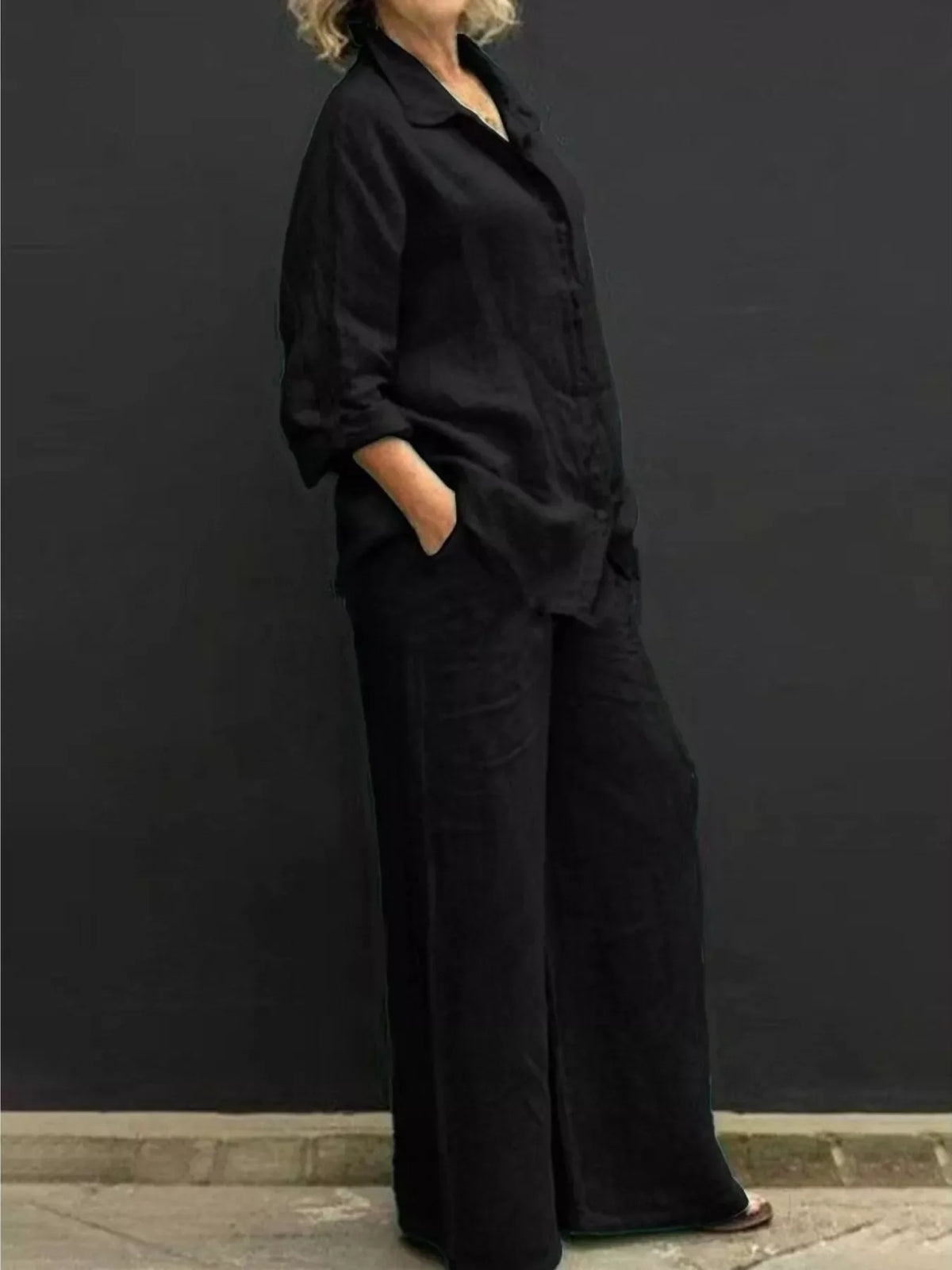 Full Size Long Sleeve Shirt and Pants Set Plus Size