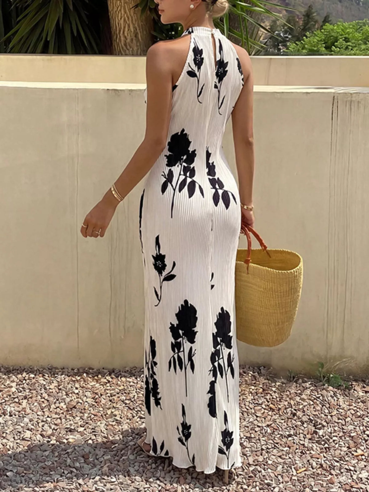 Floral Print Halter Neck Maxi Dress