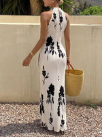 Floral Print Halter Neck Maxi Dress
