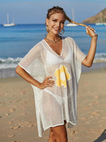 Angel Wings Openwork Flower V-Neck Short Sleeve Cover Up - Ladyez