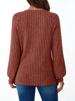Ribbed Knit Decor Button Long Sleeve T-Shirt