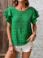 Round Neck Ruffled Short Sleeve Top