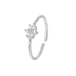 925 Sterling Silver Zircon Flower Open Ring