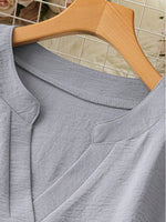 Notched Long Sleeve Casual Blouse - Ladyez
