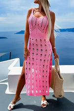 Openwork Slit Scoop Neck Sleeveless Cover Up - Ladyez
