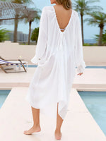 Backless Drawstring Back Flounce Sleeve Cover-Up - Ladyez