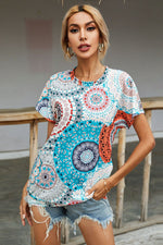 Shiny Printed Round Neck Short Sleeve Tee