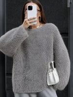 Fuzzy Round Neck Long Sleeve Sweater