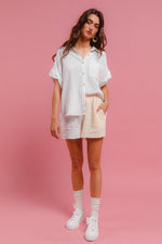 BiBi Wrinkled Gauze Solid Shirts Top and Shorts Set