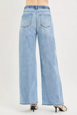 RISEN Elastic Band Slouchy Wide Jeans with Drawstring
