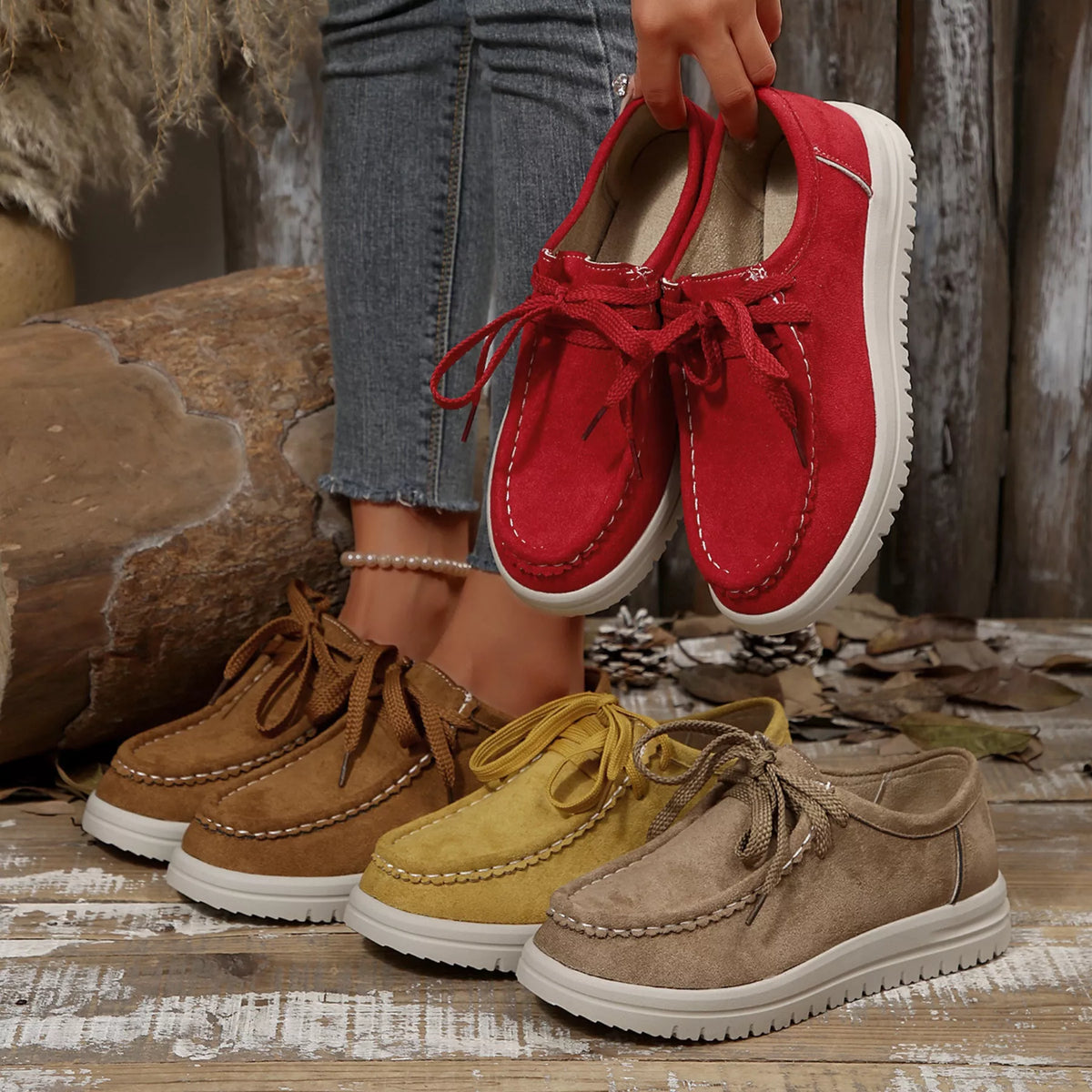 Lace-Up Round Toe Loafers