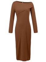 Slit One Shoulder Long Sleeve Dress - Ladyez