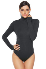 Ribbed Turtleneck Long Sleeve Bodysuit - Ladyez