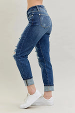 Judy Blue Full Size Mid Rise Cuffed Destroy Bf Jeans Plus Size - Ladyez