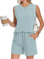 Casual Ribbed Knit Sleeveless Top and Shorts Set