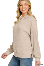 Zenana Brushed Ribbed Hacci Hoodie Pullover