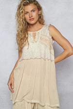 POL Lace Detail Keyhole Tank Top with Crochet Trim - Ladyez