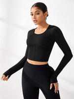 Round Neck Long Sleeve Active T-Shirt - Ladyez
