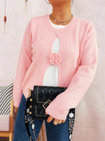 Flower Contrast Round Neck Sweater