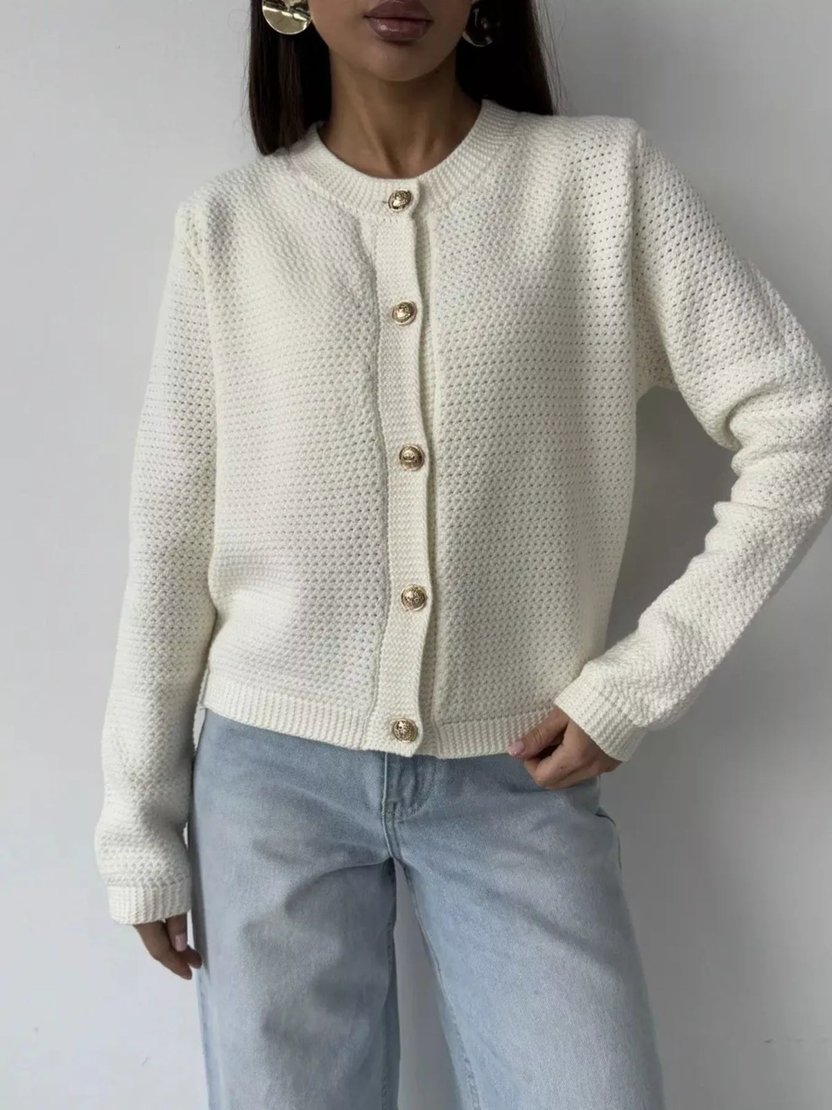 Button Up Texture Knit Cardigan