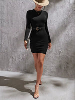 Mock Neck Long Sleeve Bodycon Mini Dress