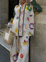Printed Button Down Shirt and Pants Set