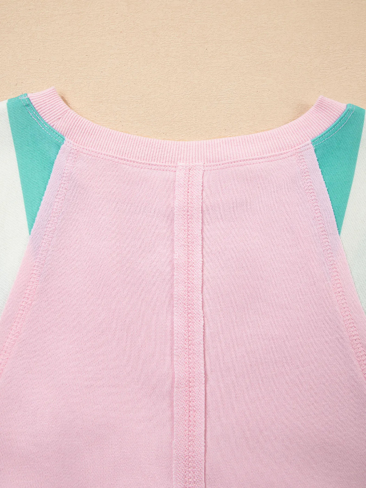 Striped Color Block Patchwork Raglan Sleeve Top with Slits