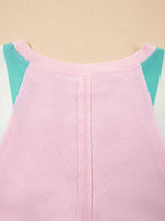 Striped Color Block Patchwork Raglan Sleeve Top with Slits