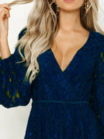 Lace V-Neck Long Sleeve Mini Dress - Ladyez